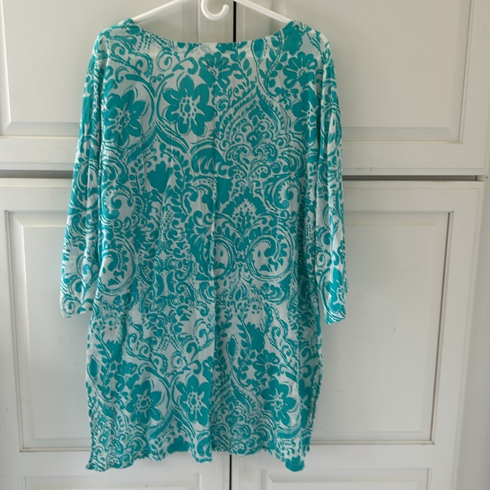 Old Navy Tunic Blouse Shirt Teal White Floral XL - Picture 5 of 5